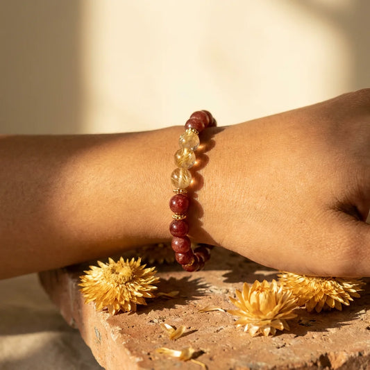 Red Sun & Gold Rutilated Bracelet - lifestyle