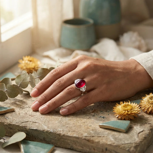 Red Sunstone Ring - lifestyle
