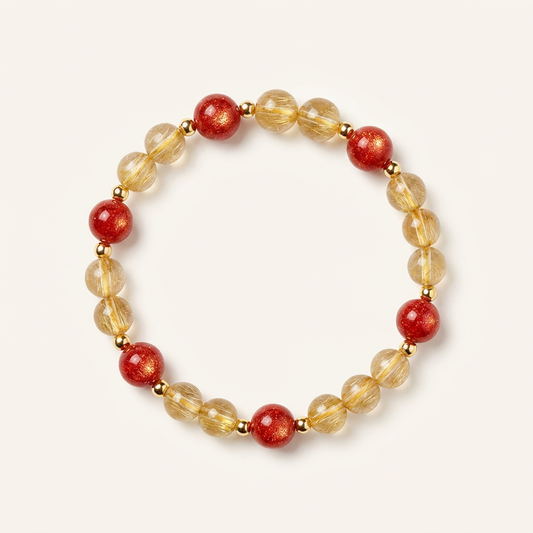 Red Sunstone & Gold Rutilated Quartz Bracelet