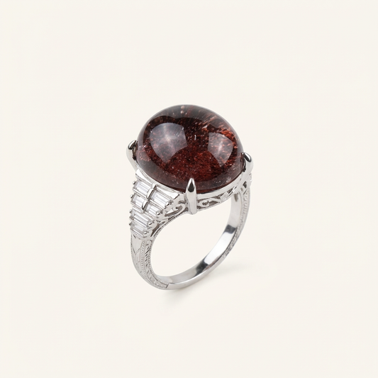 Red Sunstone Ring — Crimson Fire Art Deco Statement Ring
