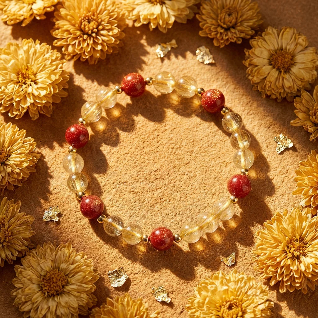 Red Sun & Gold Rutilated Bracelet - scene