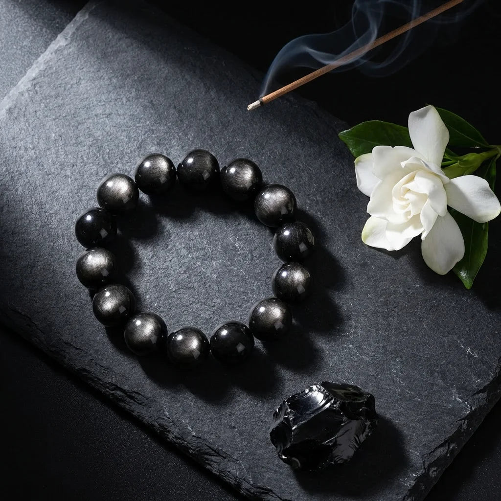 Silver Sheen Obsidian Bracelet - scene