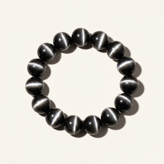 Black Cat's Eye Crystal Bracelet — Mystical Chatoyant Protection