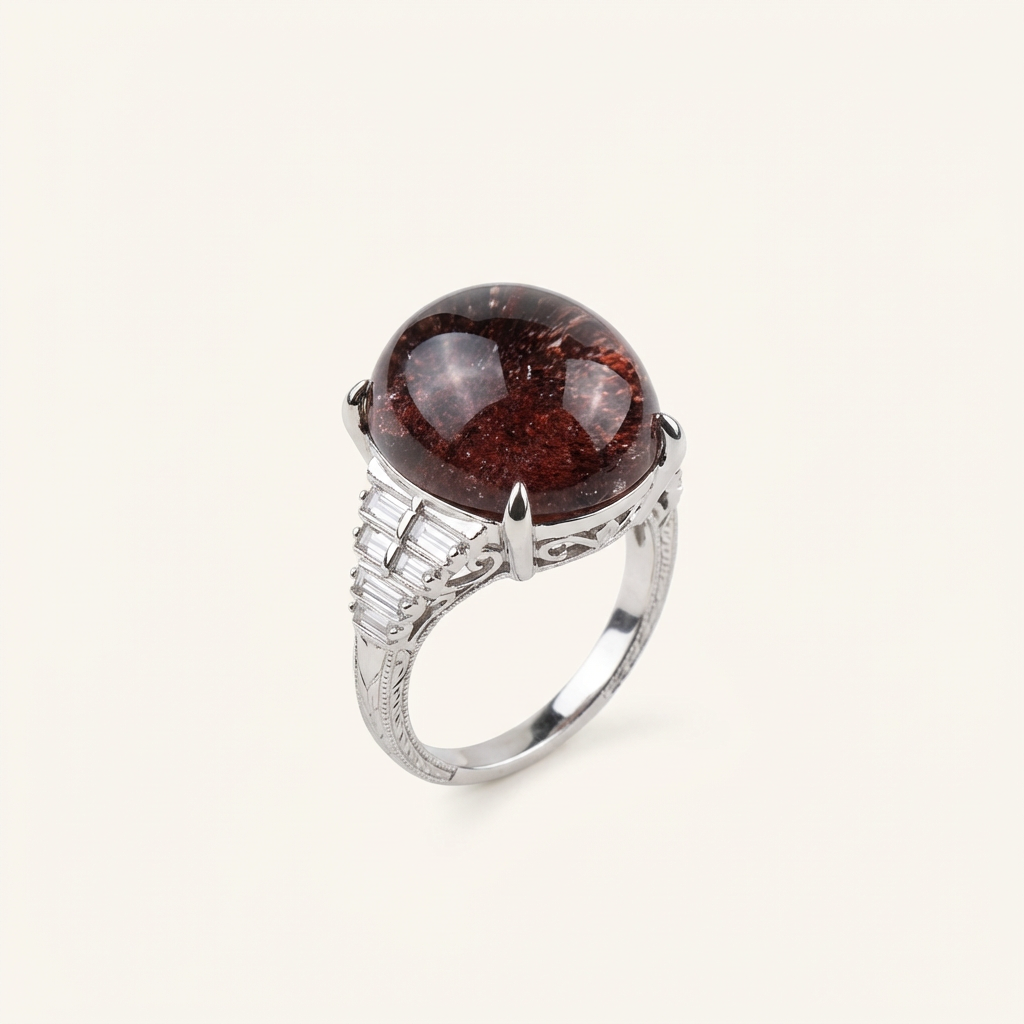 Red Sunstone Ring — Crimson Fire Art Deco Statement Ring