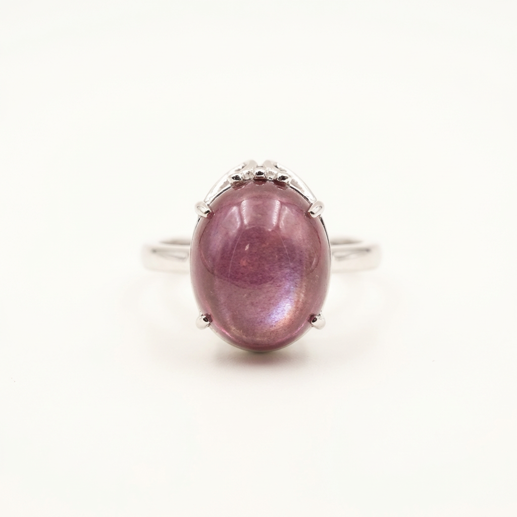 Rose Moonstone Ring — Blush Pearl Oval Solitaire Ring