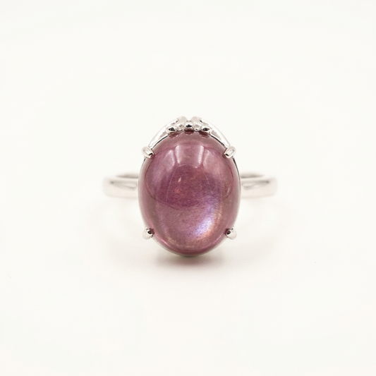 Rose Moonstone Ring — Blush Pearl Oval Solitaire Ring